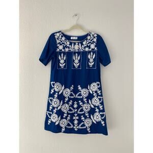 Blue Embroidered 100% Cotton Tunic Dress